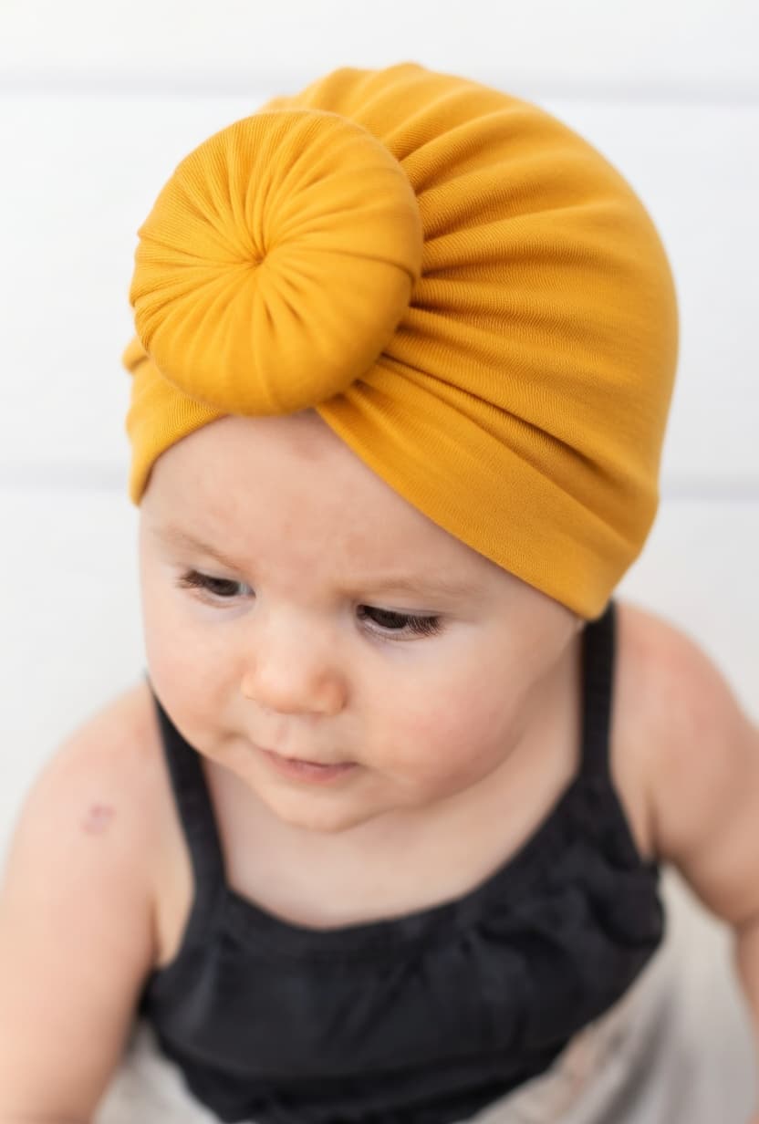 Bonnet turban bébé Moutarde